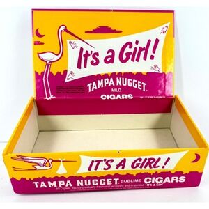 VTG "It's a Girl" Tampa Nugget Cigar Box Pink Yellow Retro Havatampa Co. FL